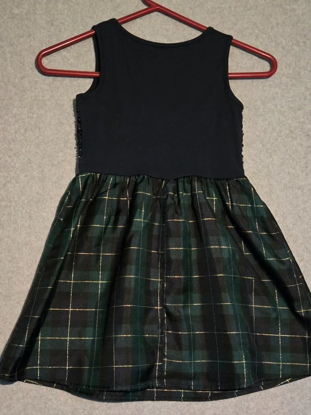 Children's Place Girl's Sequin Plaid Dress- Green Blue Size 6 Lined